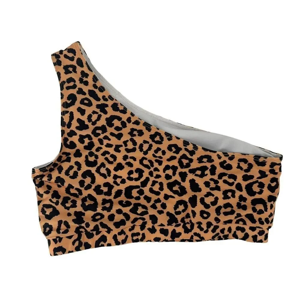 One Shoulder Swimsuit Top Animal Print Womens Size M One Loved Babe Leopard